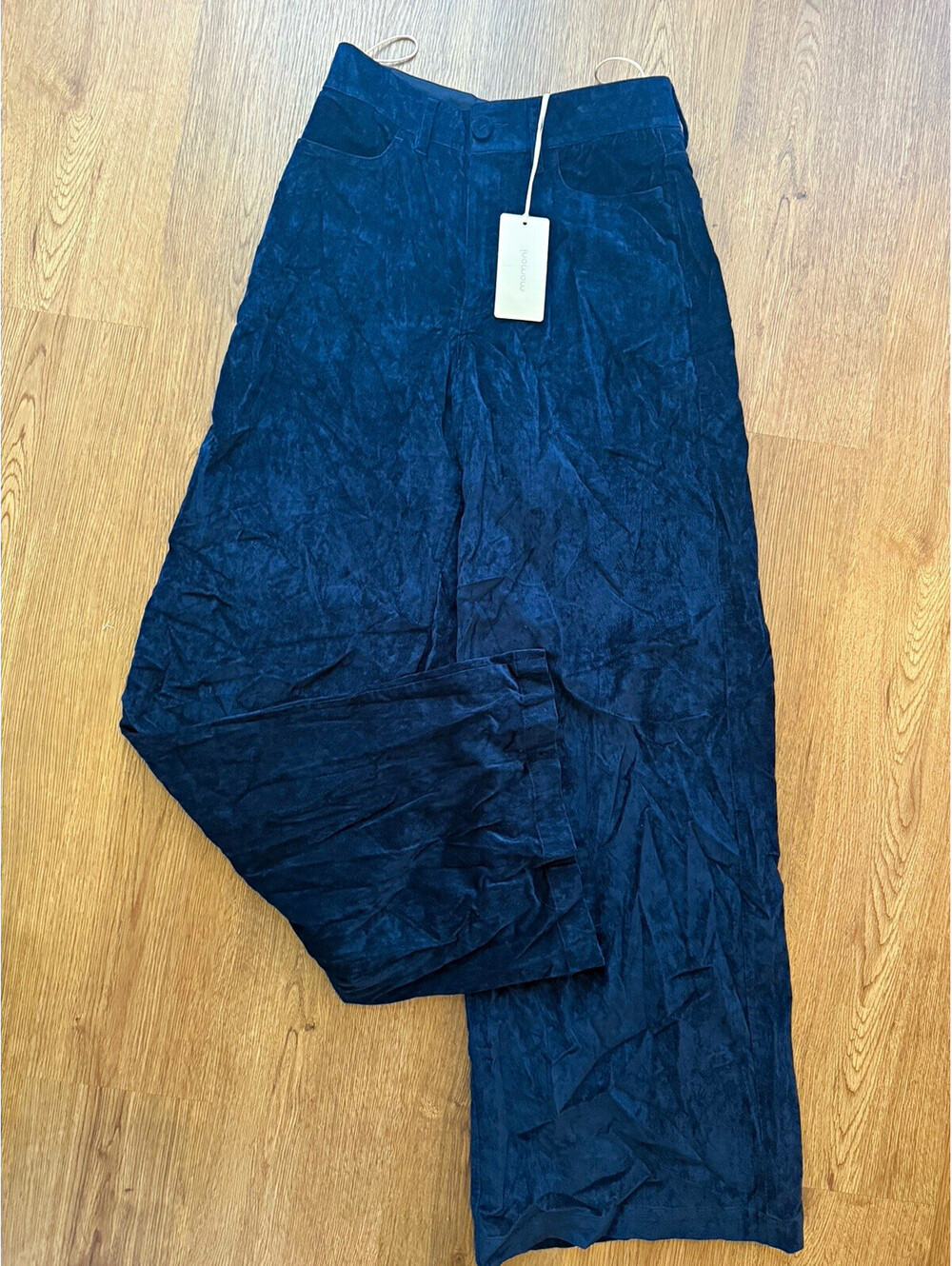Momonì Gustave Pants Womens 42 Navy Velvet Wide Leg Made Italy NWT